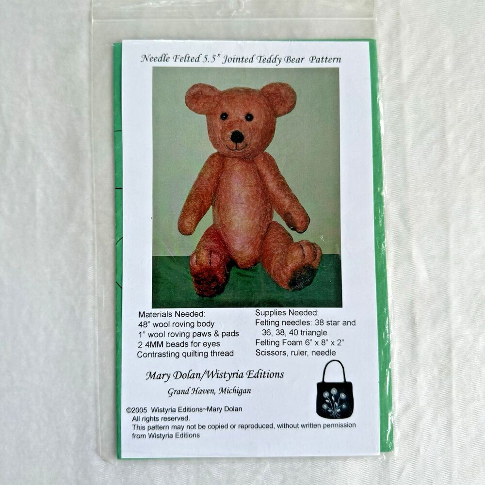 Needle Felted Pattern 5.5" Jointed Teddy Bear Wistyria Editions Mary Dolan 2005